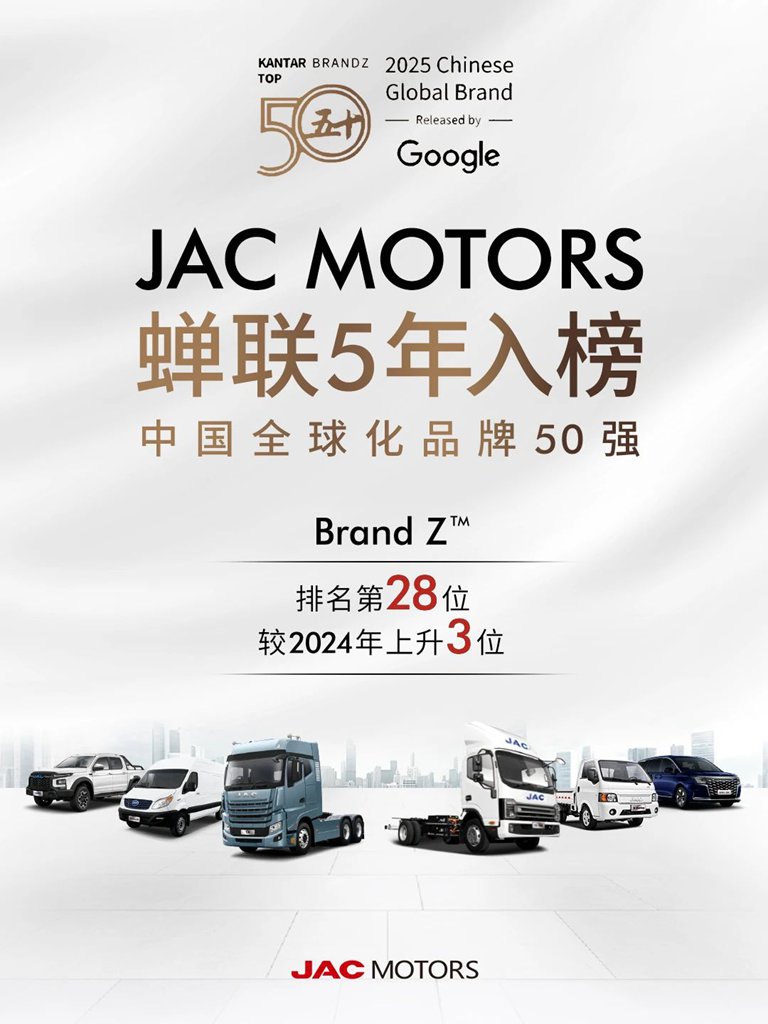 ​​JAC Group пятый год подряд входит в топ-50 китайских глобальных брендов по версии BrandZ​​